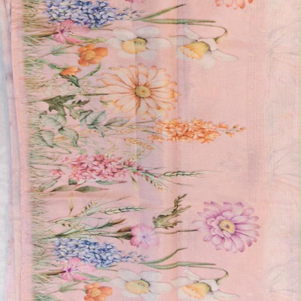 Baby Pink Kota Cotton Saree with Vibrant Digital Floral Print