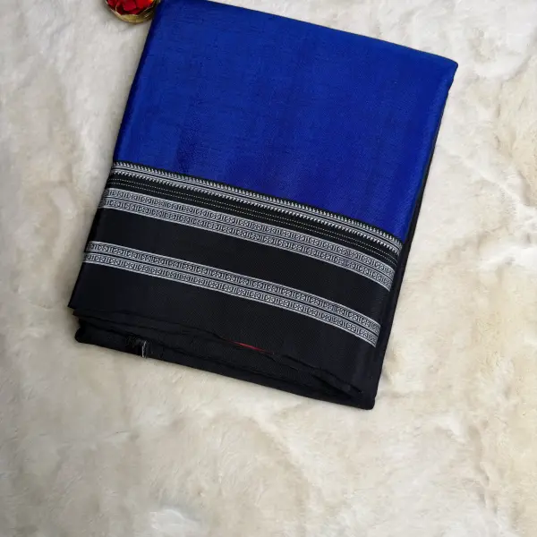 Ilakal Peacock Blue and Black Contrast Saree