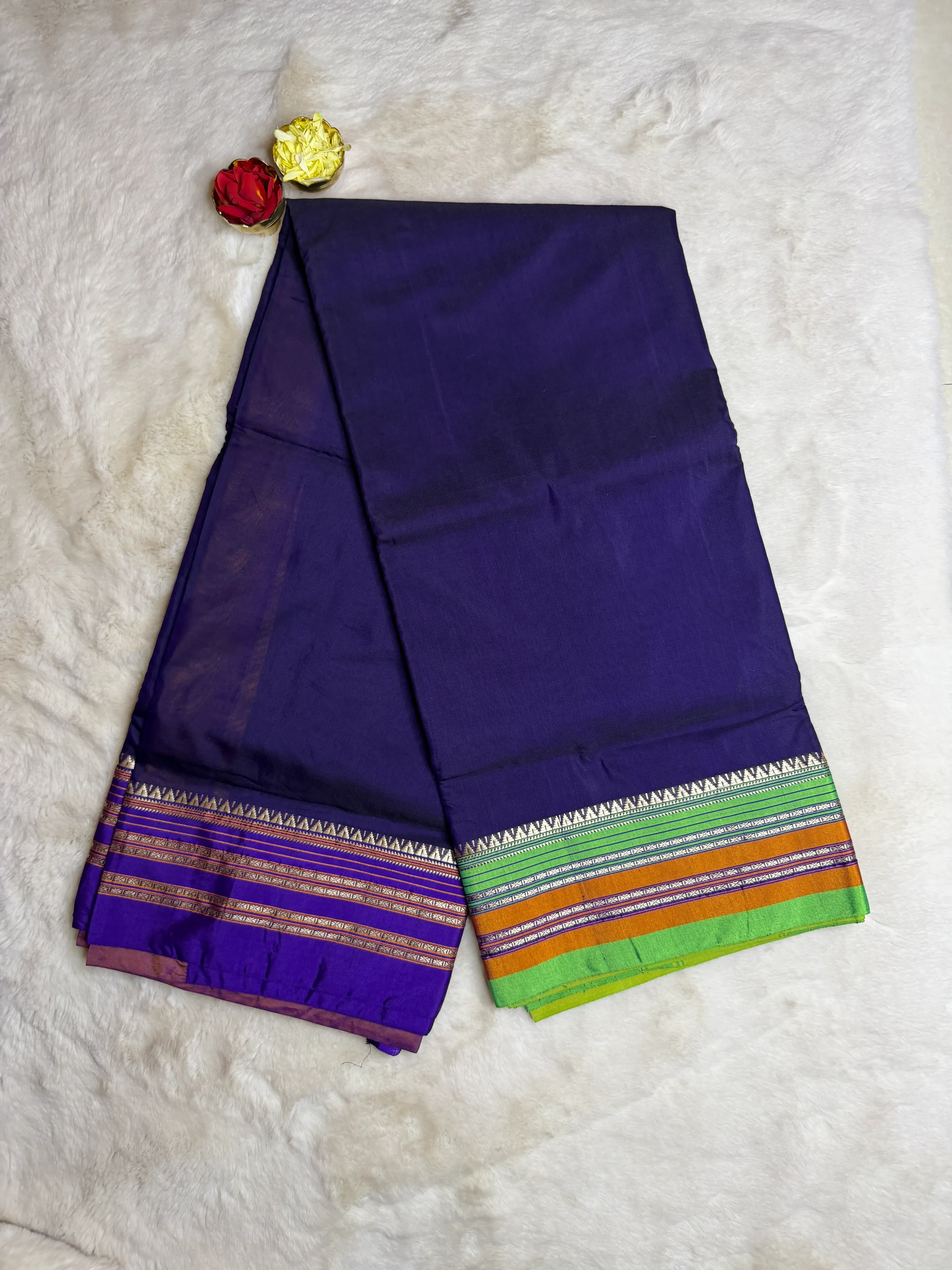 Ilakal Purple cotton saree with yellow contrast border