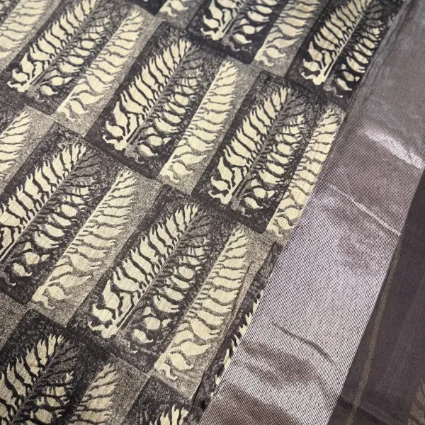 Black & Grey leaf design Pure cotton saree