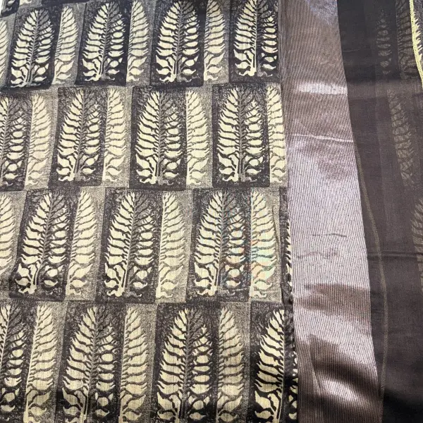 Black & Grey leaf design Pure cotton saree