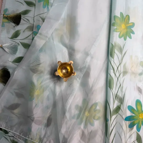 Cream Floral Print Fancy Saree