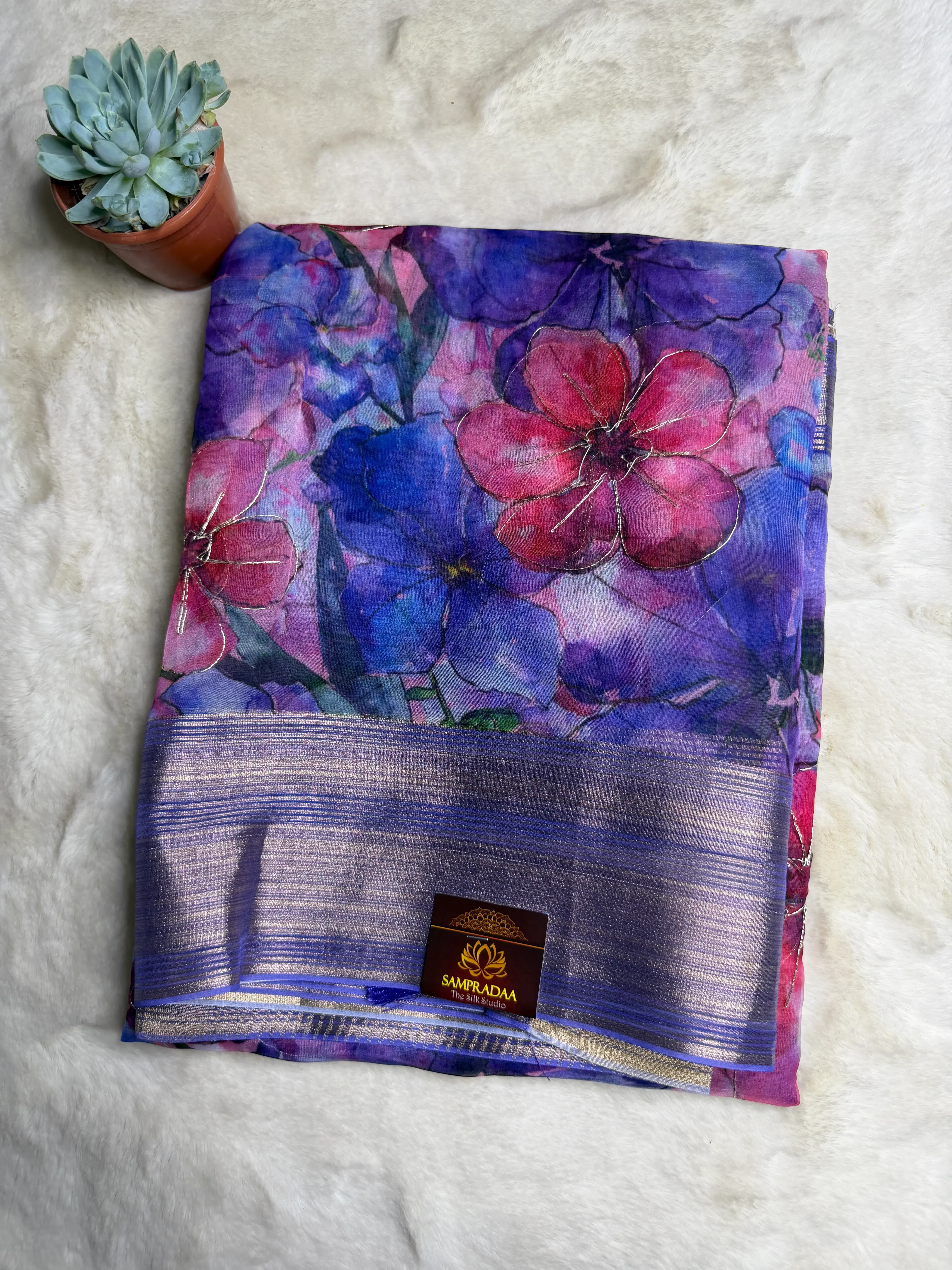 Black Floral print crush viscose fancy saree