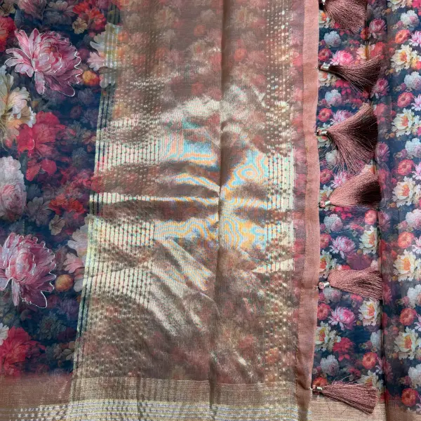 Black Floral print crush viscose fancy saree