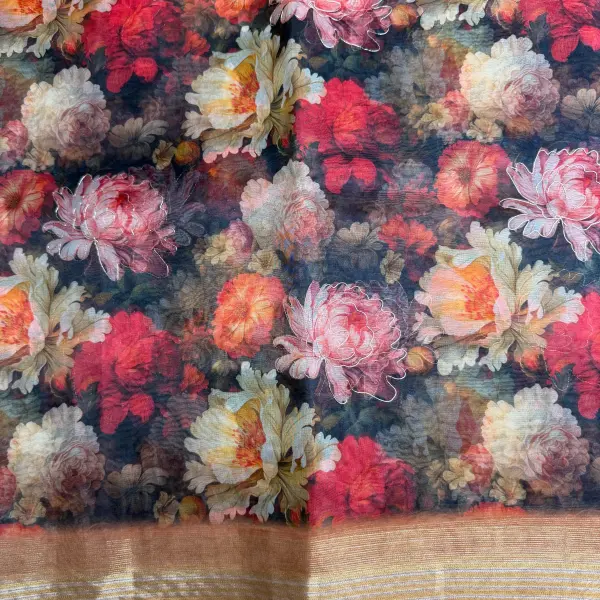 Black Floral print crush viscose fancy saree