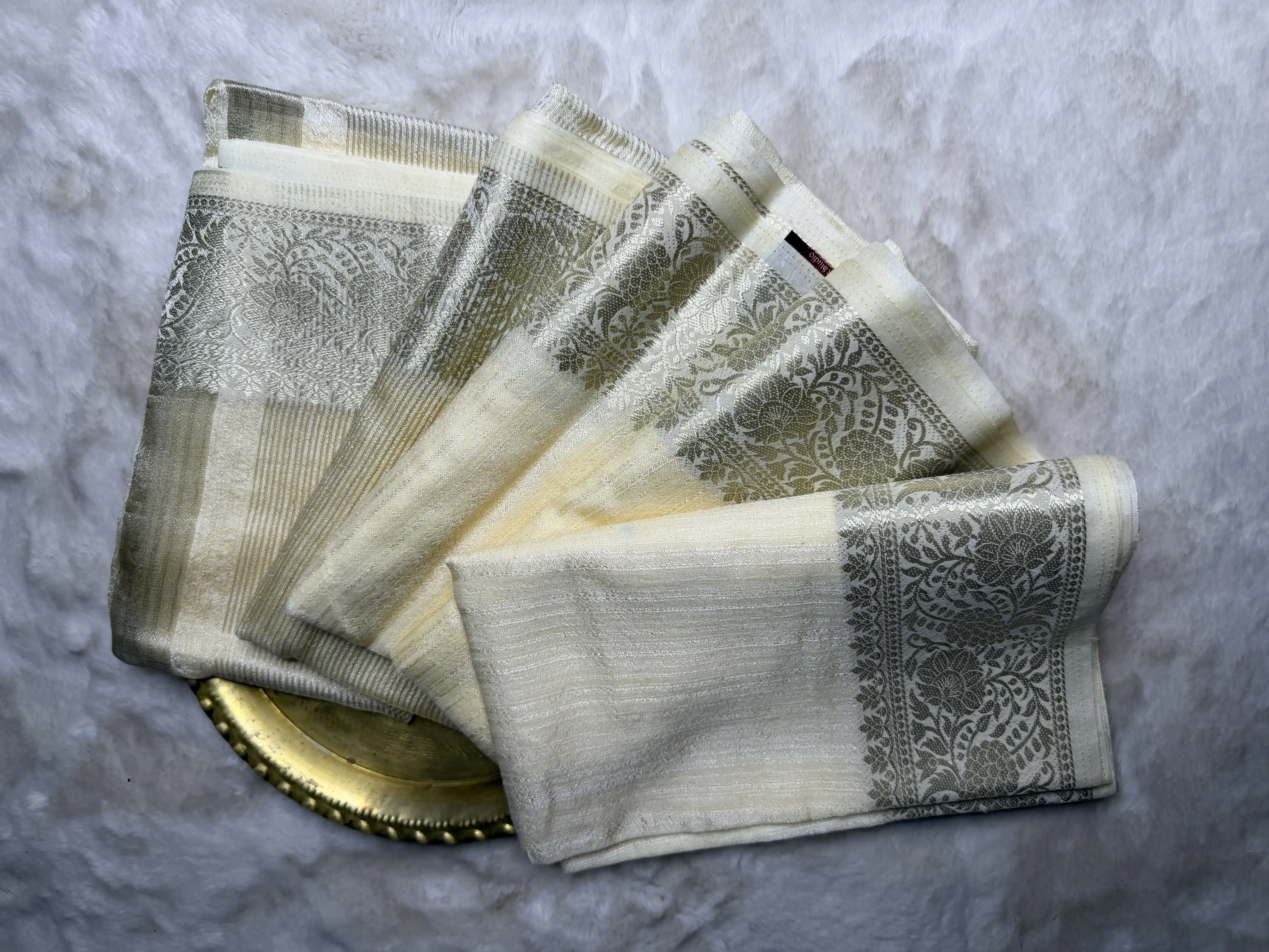 Milky white Silver border Cotton silk saree