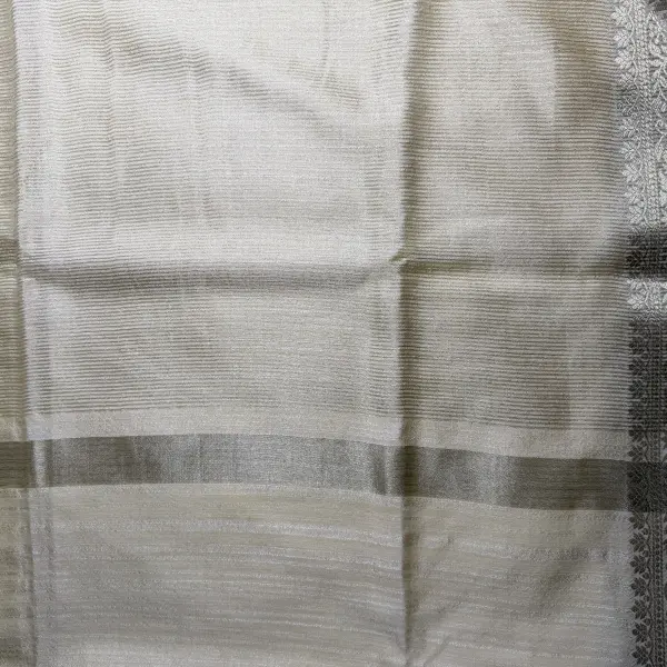 Milky white Silver border Cotton silk saree