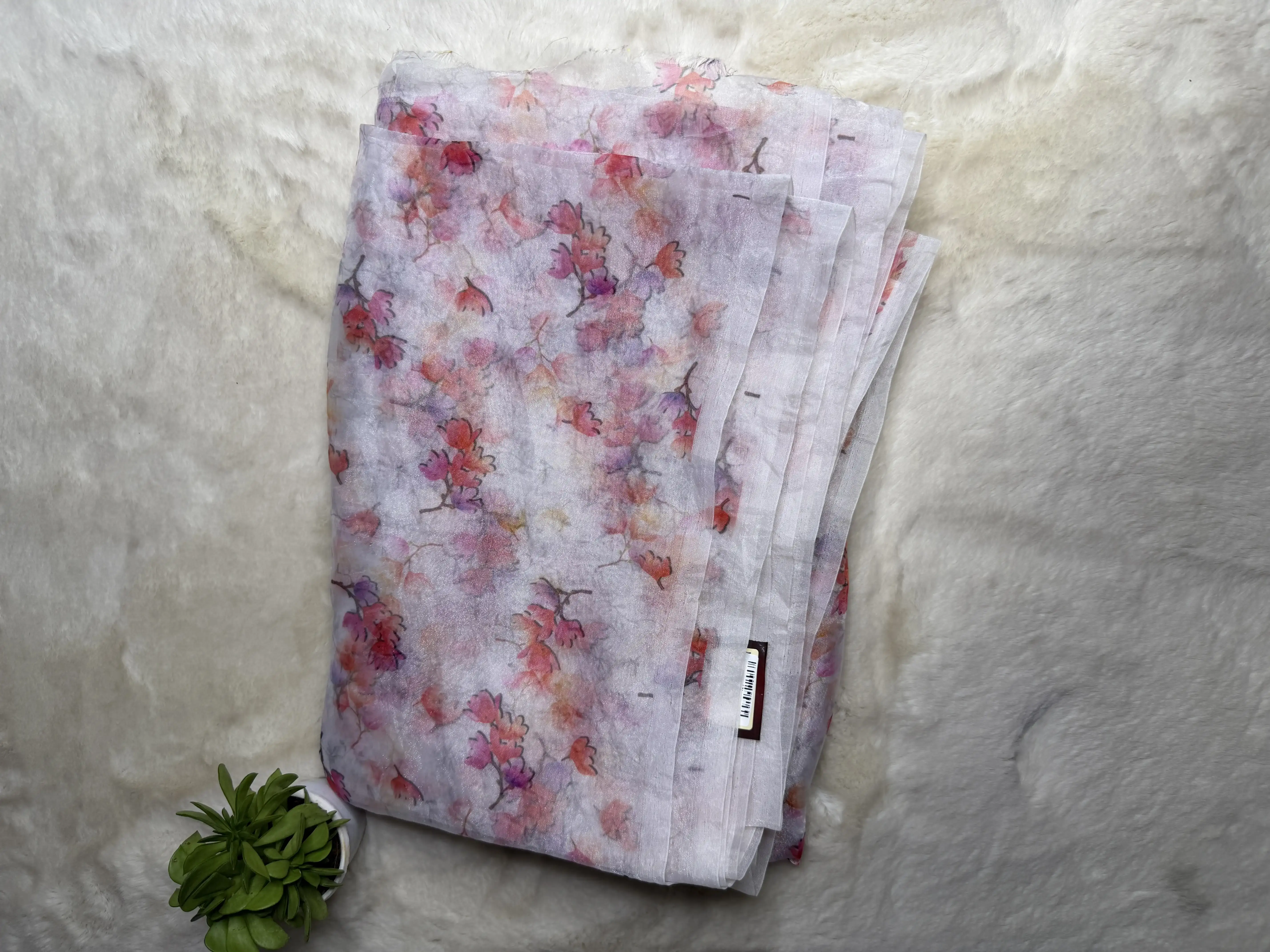 White Floral print soft organza saree