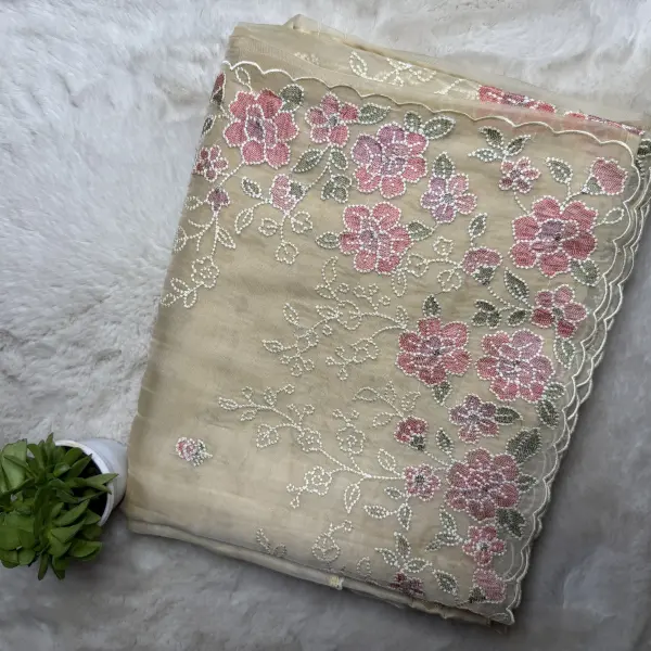 Cream with thread floral work soft organza