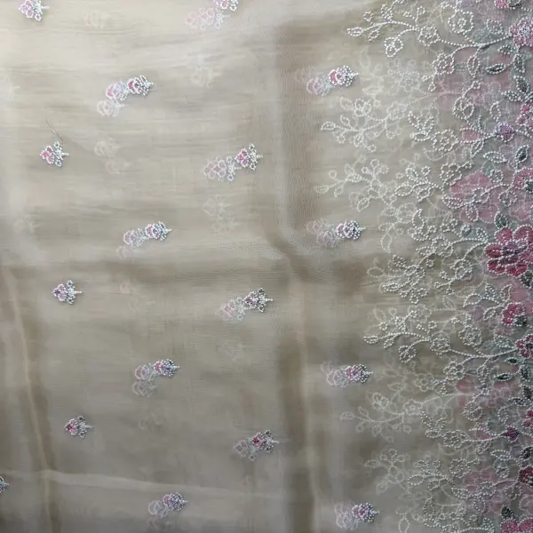 Cream with thread floral work soft organza