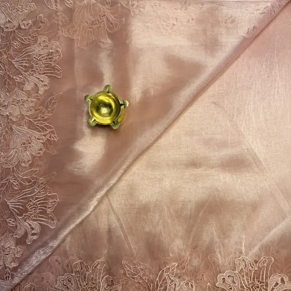 Pink cut work soft organza saree