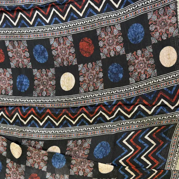 Black with abstract print pure chiffon saree