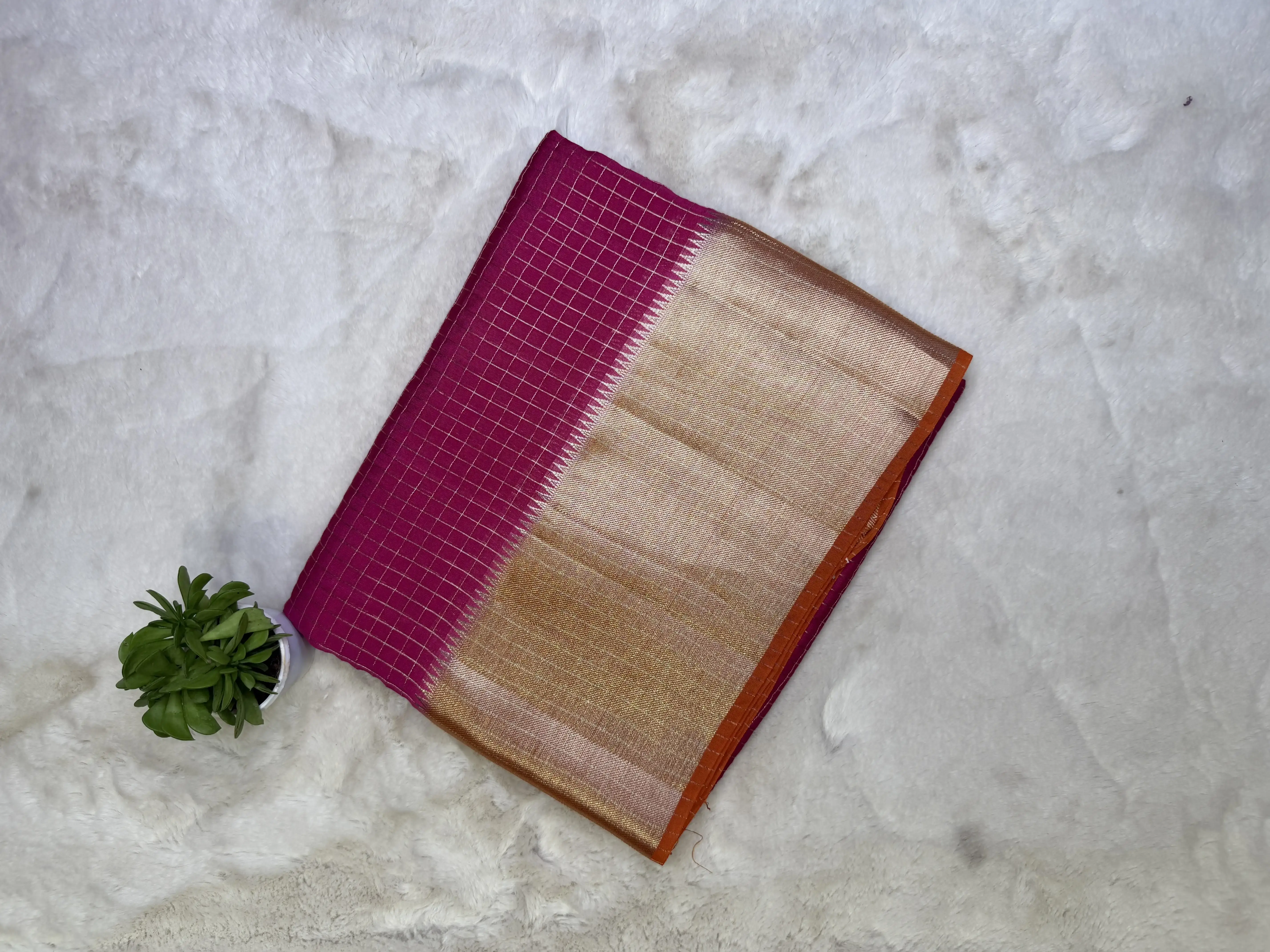 Orange with Pink rich border & pallu fancy saree