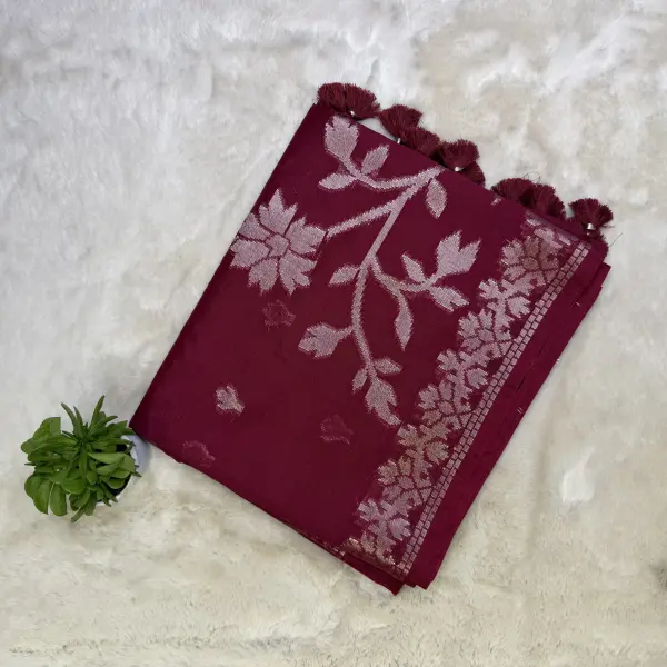 Red Tissue Jamdhani Saree