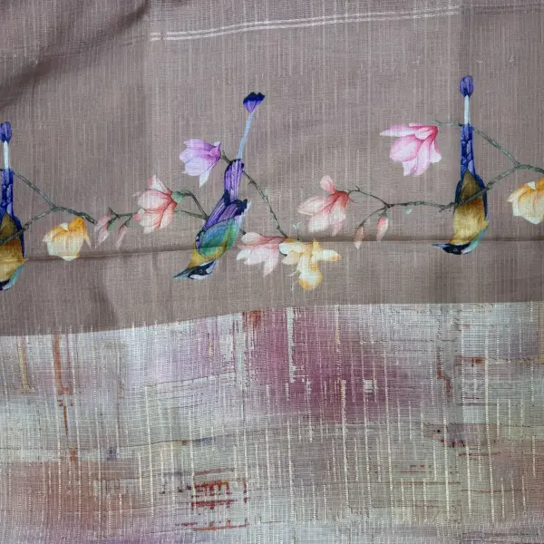 Pista green satin digital print border Kota Silk Saree