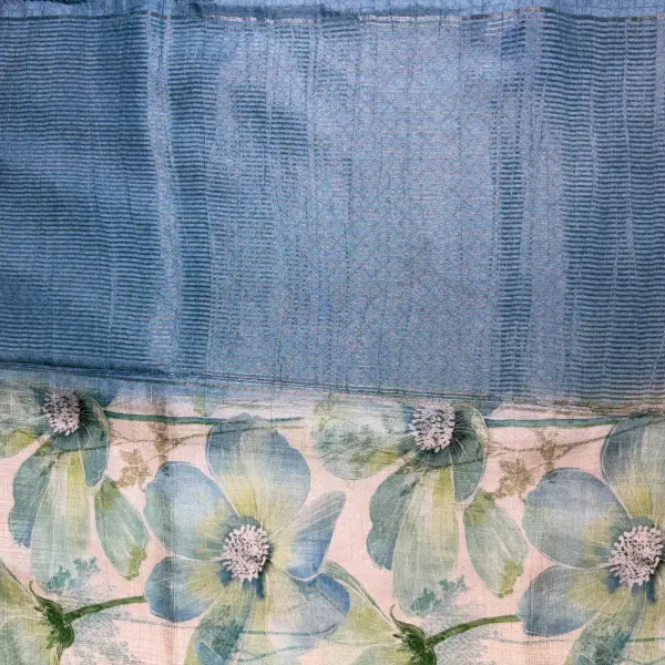 Blue floral print soft tussar silk saree