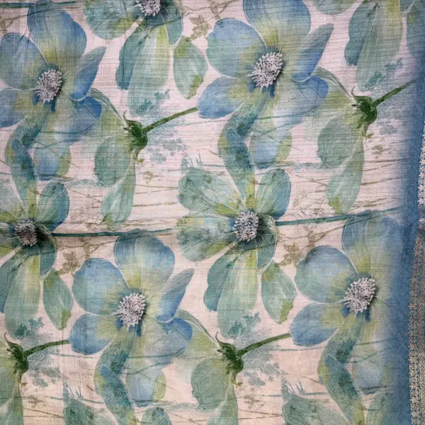 Blue floral print soft tussar silk saree