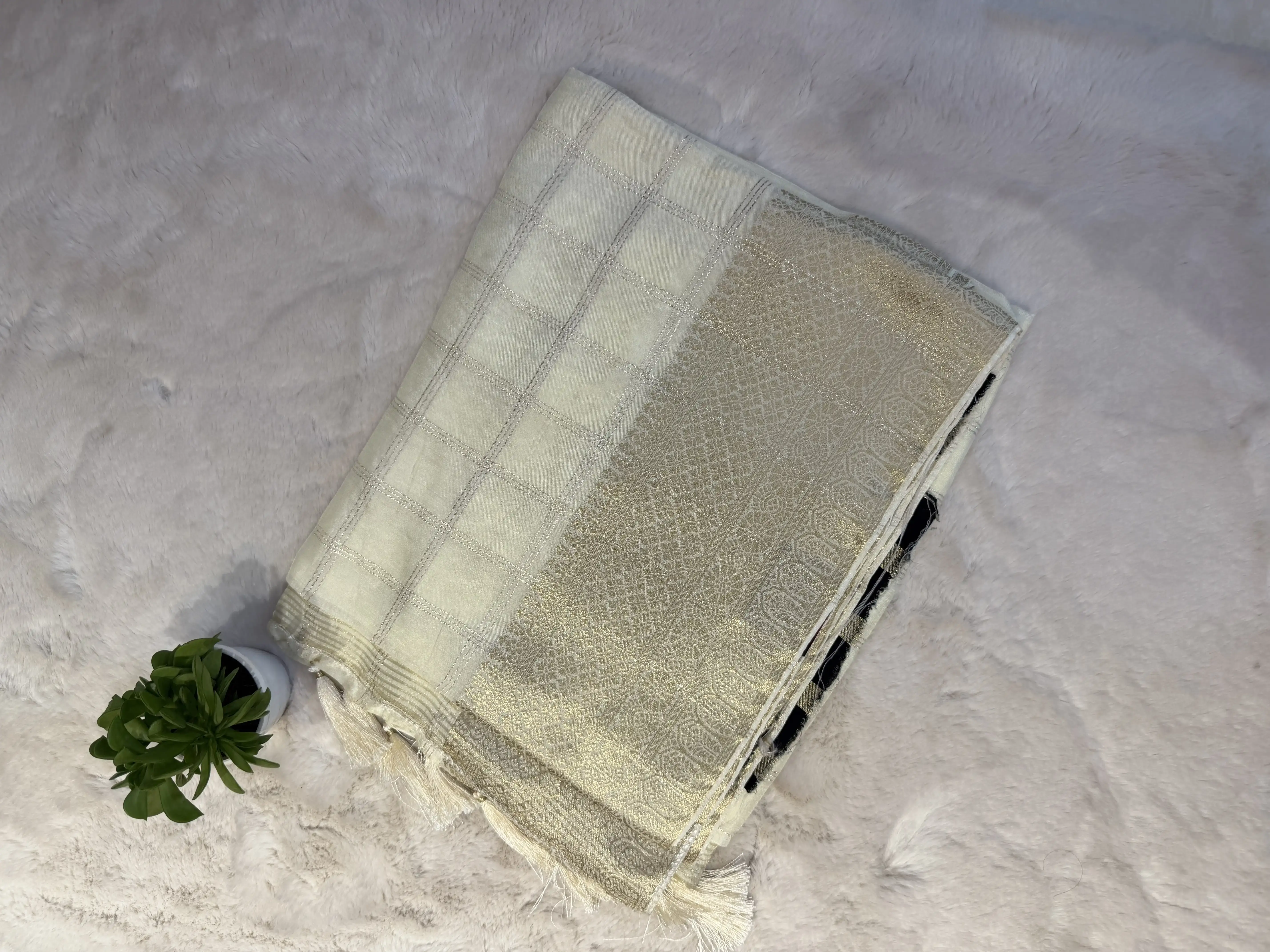 Rani Pink big checks Fancy Saree