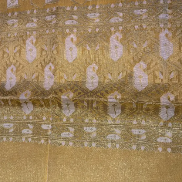 Mustard yellow cotton tissue fancy saree