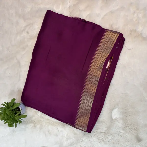 Wine colour thin border with brocade blouse semi crepe saree
