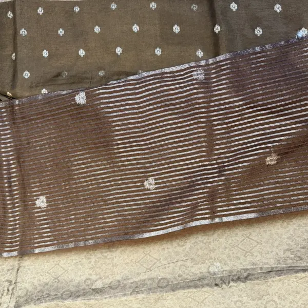 Beige digital print border semi crepe saree