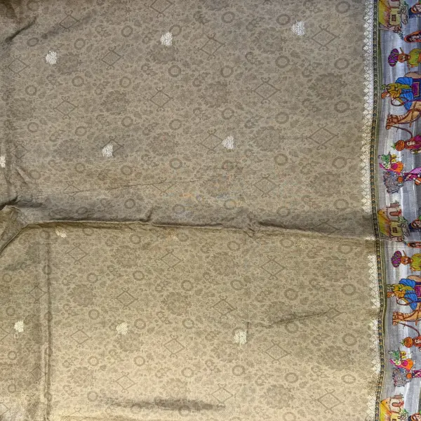 Beige digital print border semi crepe saree