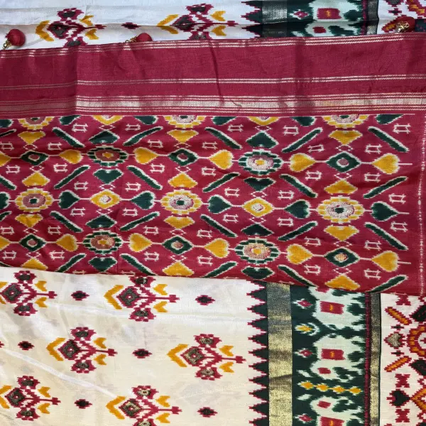 White kalamkari work pattern fancy saree