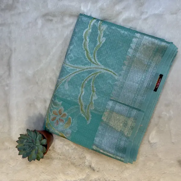 Blue Jaal Pattern brocade fancy saree