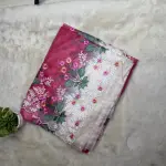 Pink with white border thread work semi organza saree