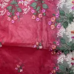 Pink with white border thread work semi organza saree