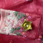 Pink with white border thread work semi organza saree