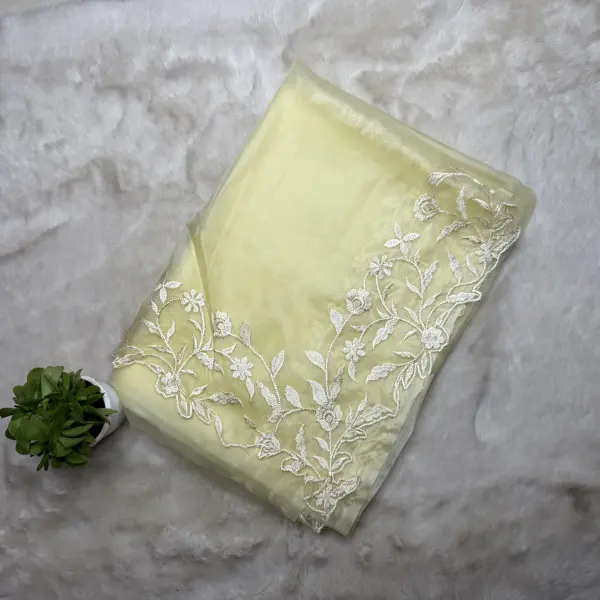 Cream thread work semi organza saree
