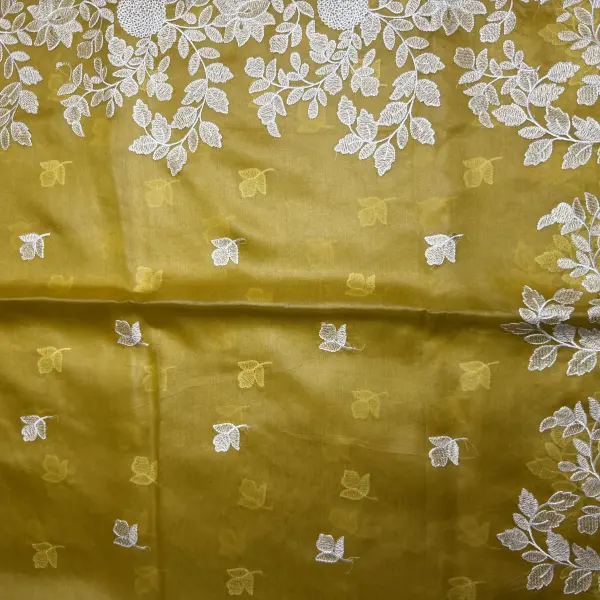 Yellow Thread work semi Organza saree
