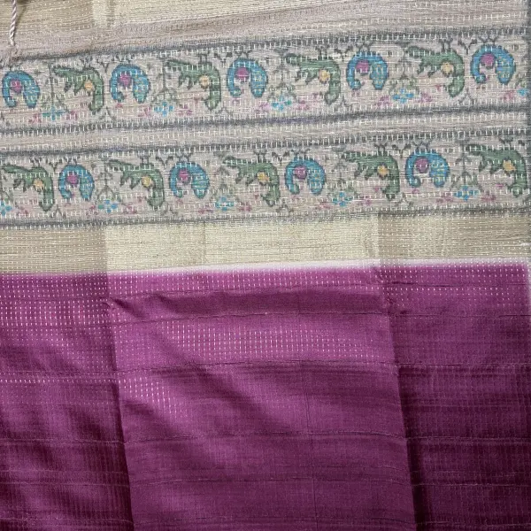 Dark Pink with peacock border Semi Tussar Saree