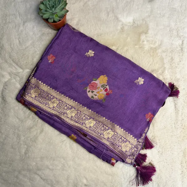 Purple Meenakari work Dola Silk saree