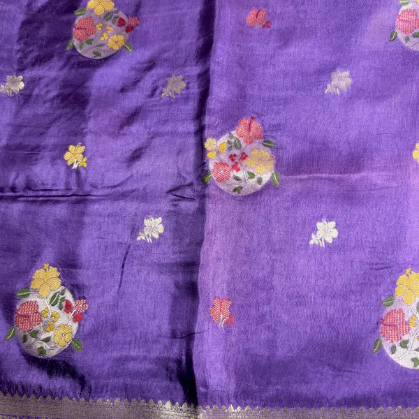 Purple Meenakari work Dola Silk saree