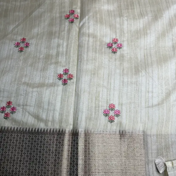 Cream with red thread work fancy saree