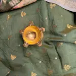 Cream with Green border digital print Semi crepe Saree