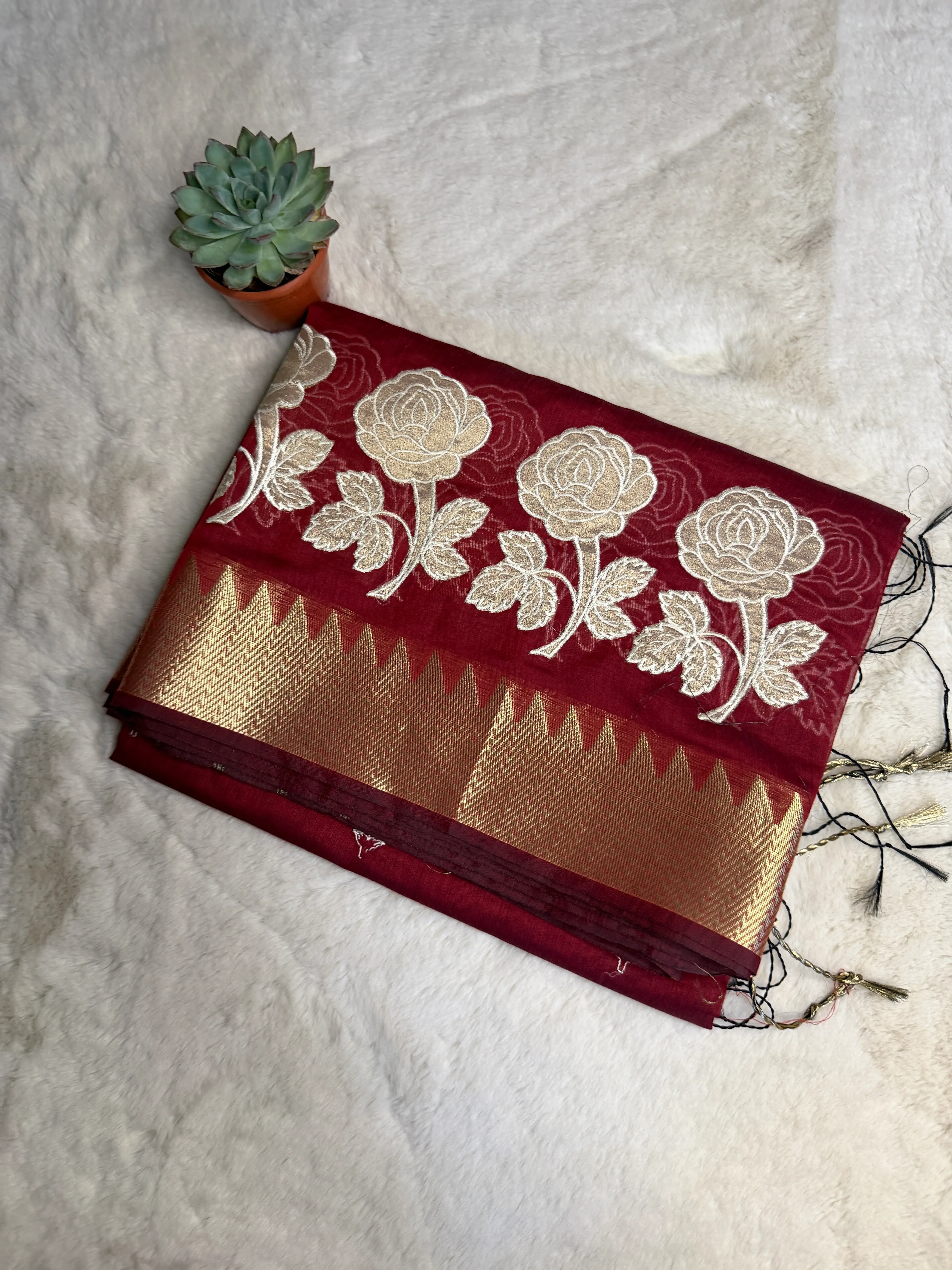 Maroon Applique Work Fancy Saree