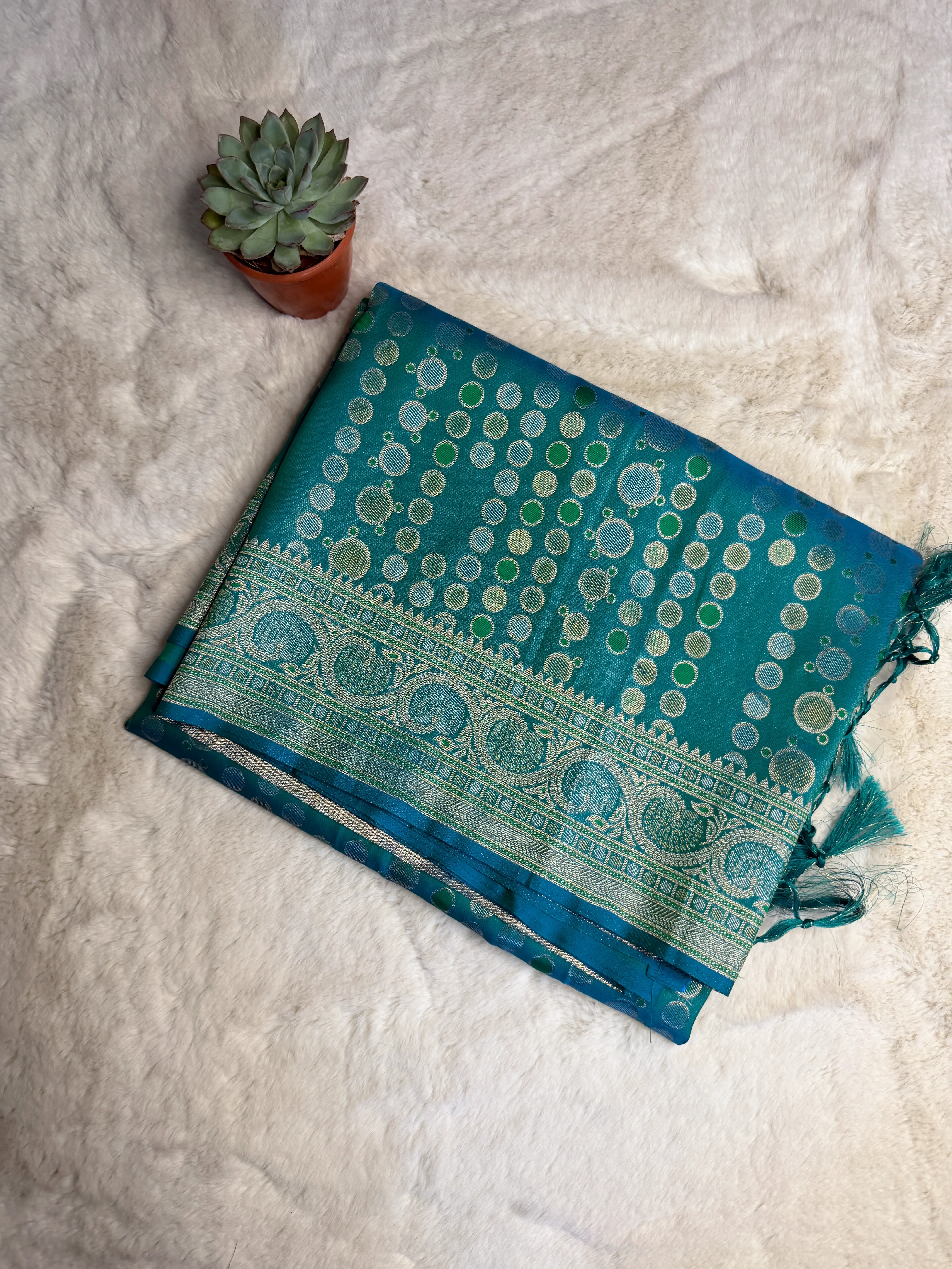 Sea Green with double shade Fancy Saree