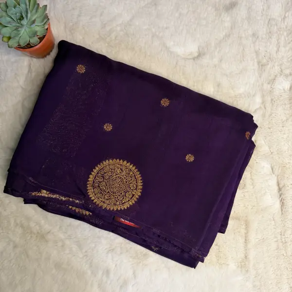 Purple with small buttas Semi Crepe Saree