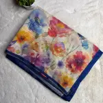 Blue with floral digital print big border fancy saree