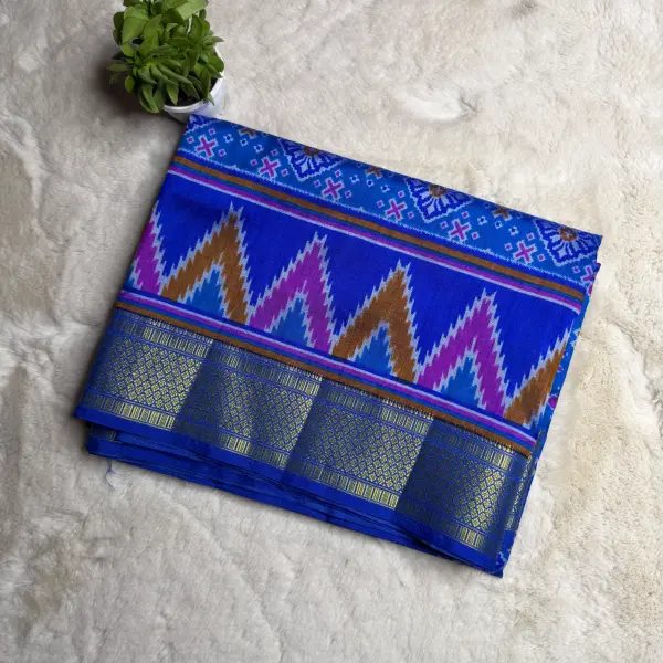 Royal Blue temple border poochampalli saree