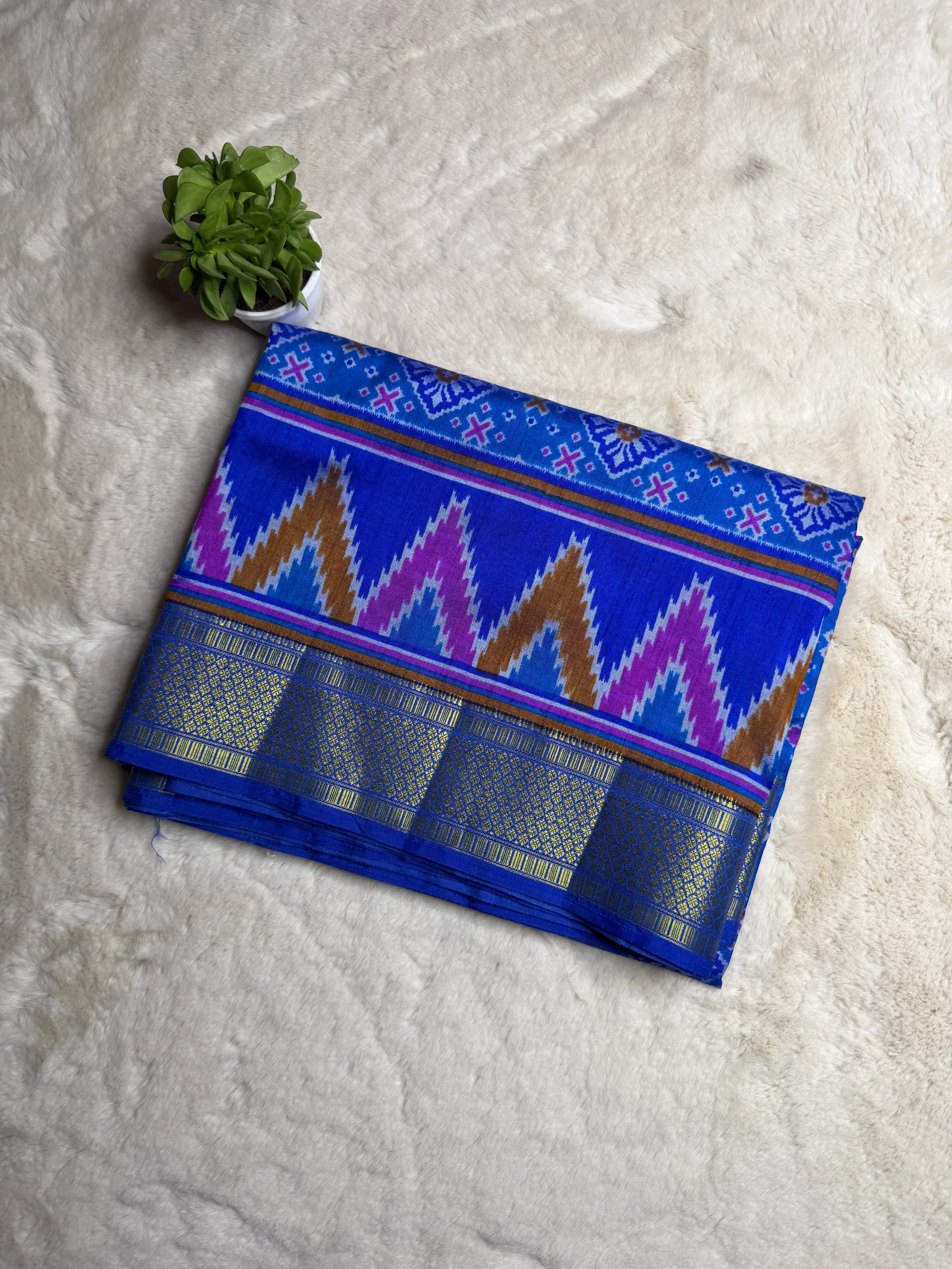 Royal Blue temple border poochampalli saree