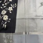 Black body with grey border floral digital print satin fancy saree
