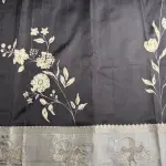 Black body with grey border floral digital print satin fancy saree