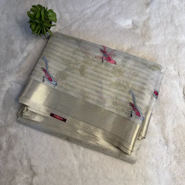 Cream Tissue Organza with Bird thread work Saree