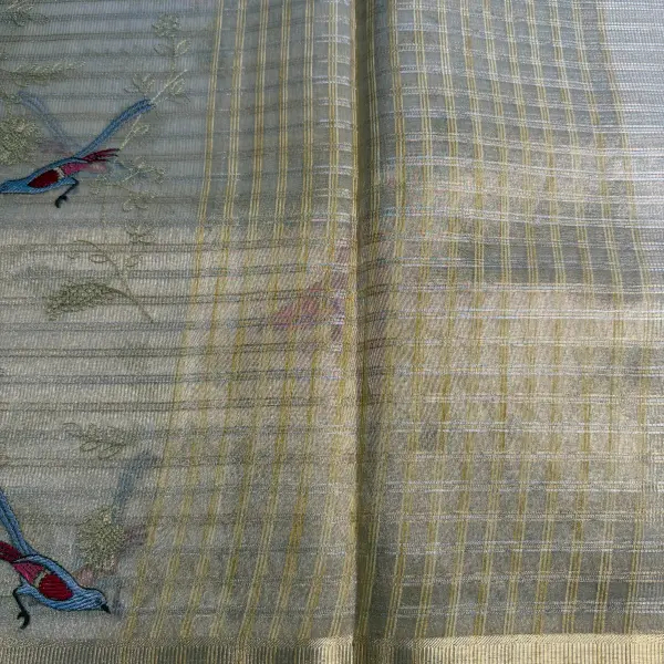 Cream Tissue Organza with Bird thread work Saree