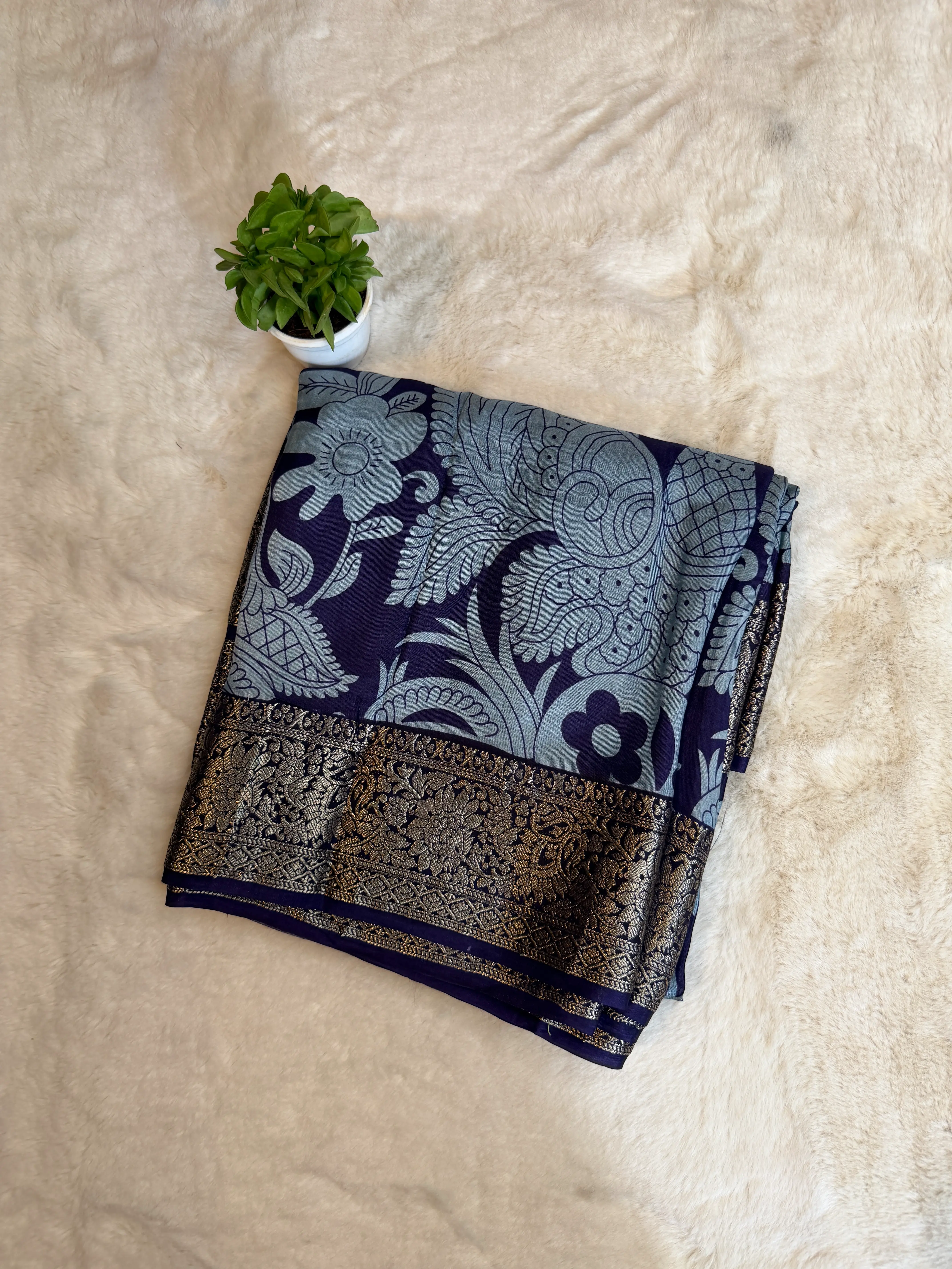 Peacock Motifs Grand Border Soft Dola Silk Saree