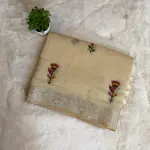 Cream Floral thread work fancy saree